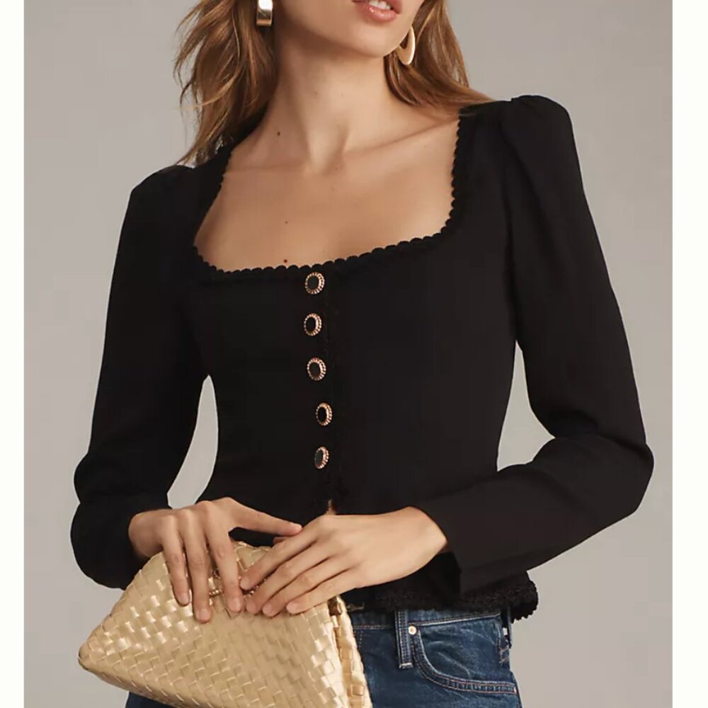 NEW Reformation Nikky French Top Blouse Sz6 Black Lace Detail